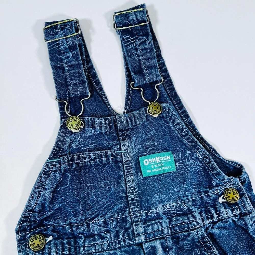Vintage OshKosh B'gosh USA‎ Denim Overall Shorts Kids Size 4 Nautical Sail Boat